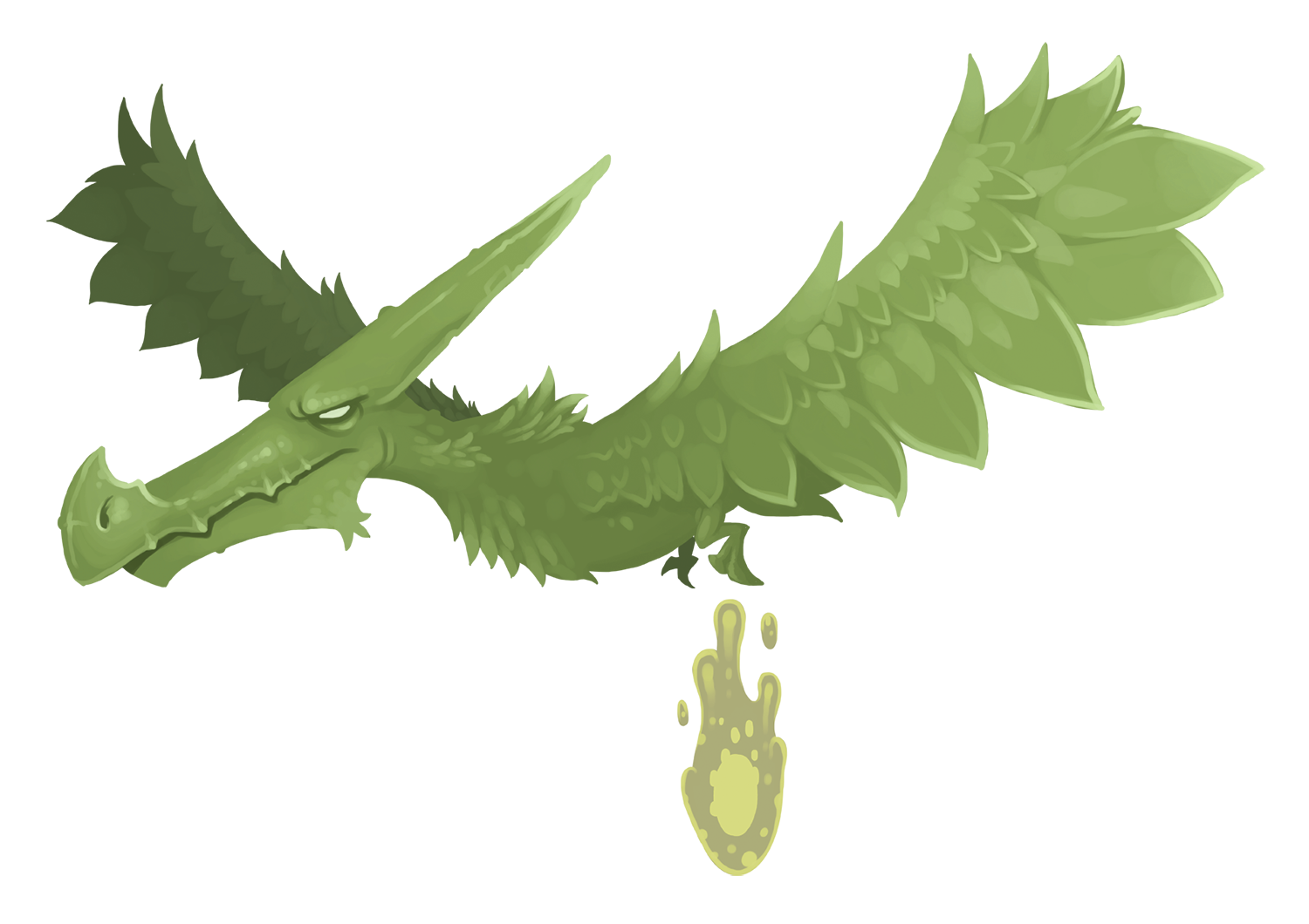 An illustrated green pteradactyl lays a devastating egg